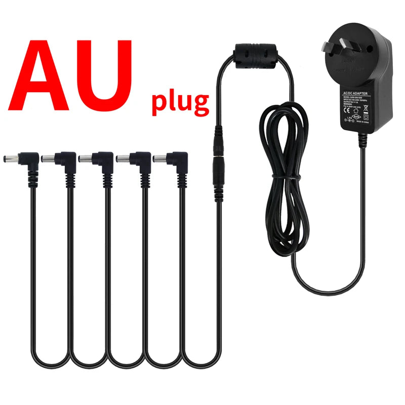 Fonte de Alimentação para Pedal de Efeitos de Guitarra Elétrica 5 vias - 9V DC 1A, Plugues US, EU, UK, JP, AU - Periféricos Efeitos Pedais