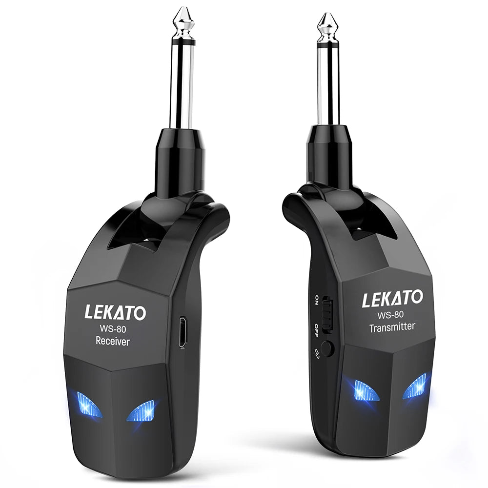 Sistema Sem Fio LEKATO WS-80 A8/A9 - Transmissor e Receptor de Áudio com Bateria Recarregável - Acessórios cordas