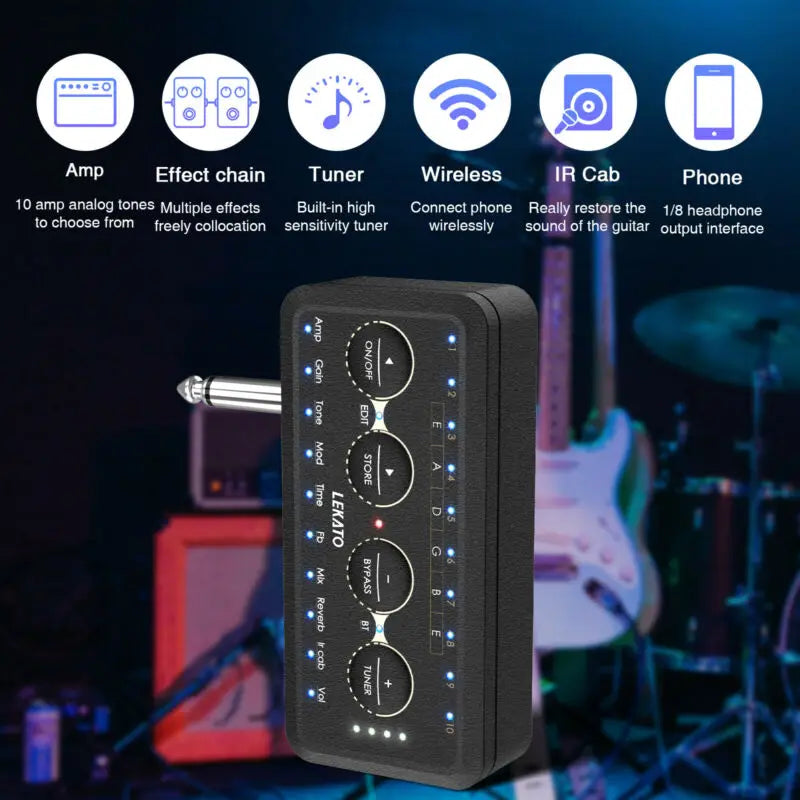 Mini Amplificador de Guitarra Lekato PA-1 - Plug para Guitarra, Pedal de Efeito, Mini Amplificador para Fones de Ouvido e Combo de Alto-falantes