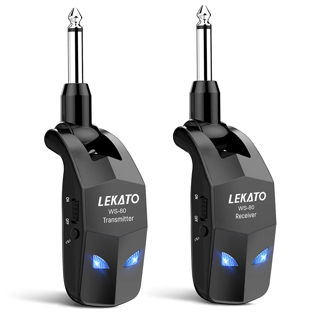 Sistema Sem Fio LEKATO WS-80 A8/A9 - Transmissor e Receptor de Áudio com Bateria Recarregável - Acessórios cordas