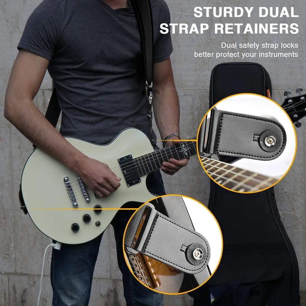 Correia de Ombro Ajustável Lekato para Guitarra e Baixo - Couro, 3,5'' de Largura, 6 Palhetas, Enchimento de Espuma 3D - Acessórios cordas