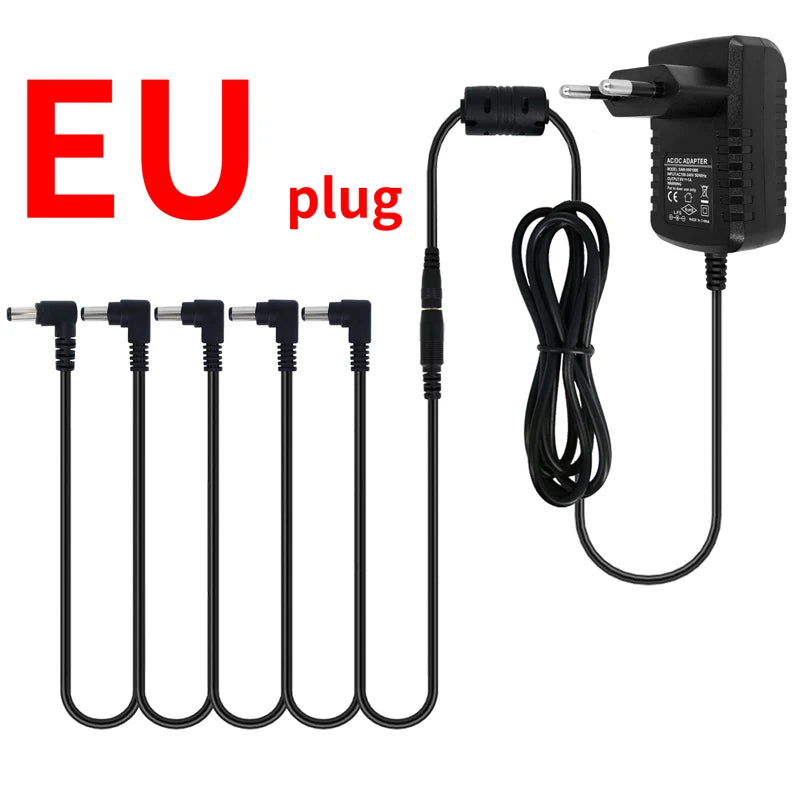 Fonte de Alimentação para Pedal de Efeitos de Guitarra Elétrica 5 vias - 9V DC 1A, Plugues US, EU, UK, JP, AU - Periféricos Efeitos Pedais