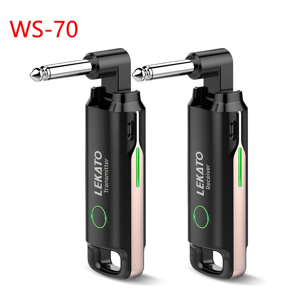 Transmissor e Receptor Recarregáveis com 70 Canais Alcance de 40m - Sistema Wireless LEKATO WS-70 - Acessórios cordas