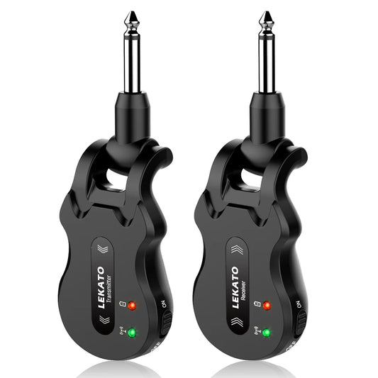 Sistema Transmissor e Receptor Sem Fio LEKATO WS-50 para Guitarra Elétrica, 4 Canais ISM 5.8GHz, Recarregável - Acessórios para cordas