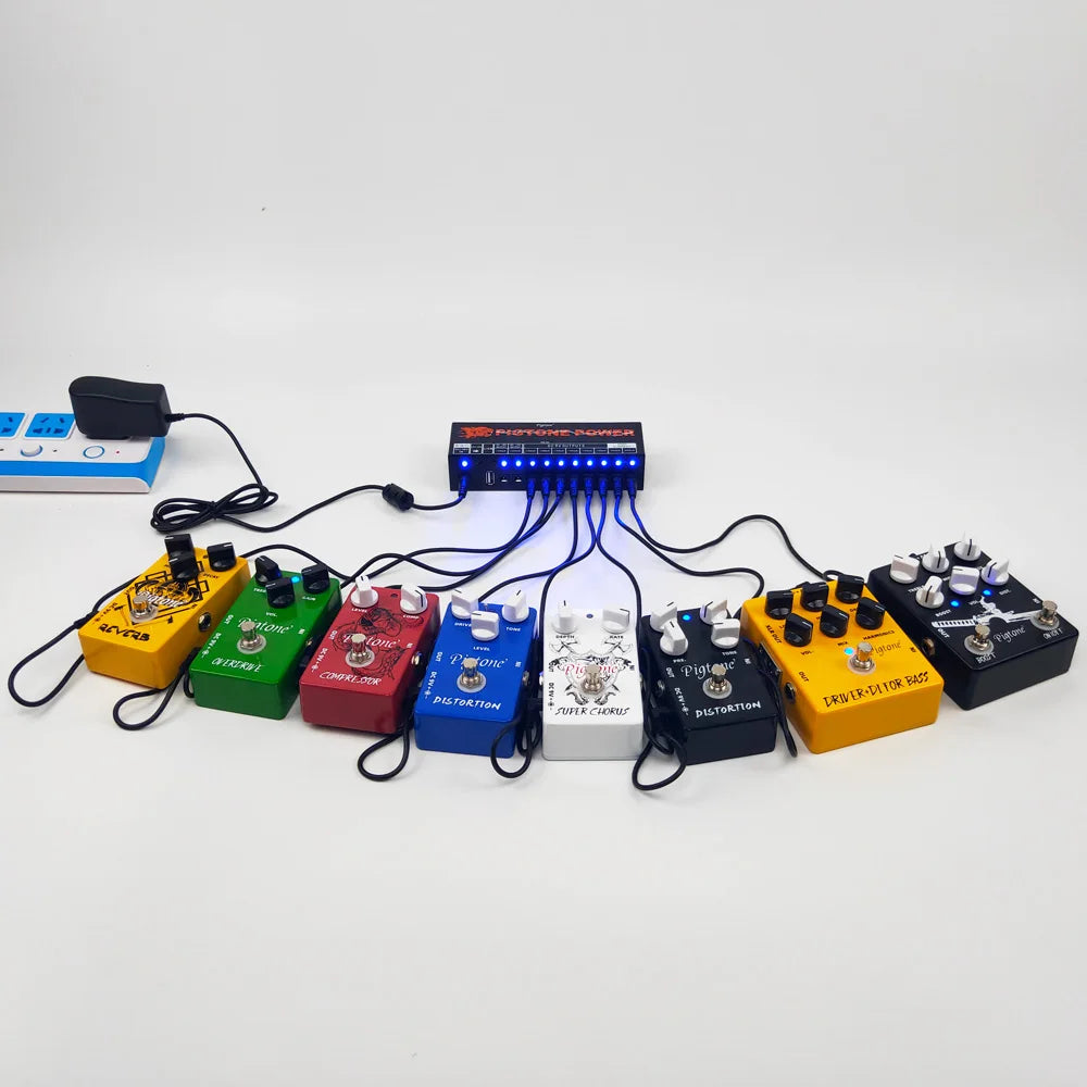 Fonte de Alimentação para Pedal de Guitarra Pigtone PD-02 - 10 Saídas com Carregamento USB - Efeitos Acessórios cordas