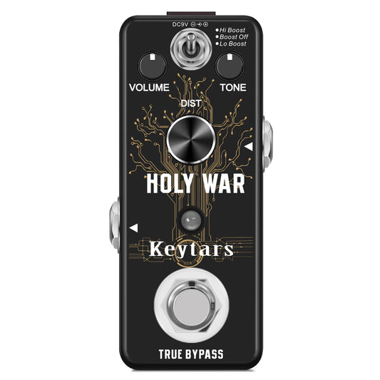 Pedal para Guitarra Distortion Heavy Metal Holy War Keytars - Som Clássico de Metal dos Anos 80, True Bypass - Pedais Efeitos