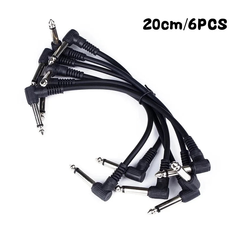 Cabo de Pedal para Guitarra Elétrica 1/4" com Ângulo Reto - 6pcs Cabo Blindado de Áudio de Baixo Ruído para Pedal de Efeito - Acessórios auxiliares