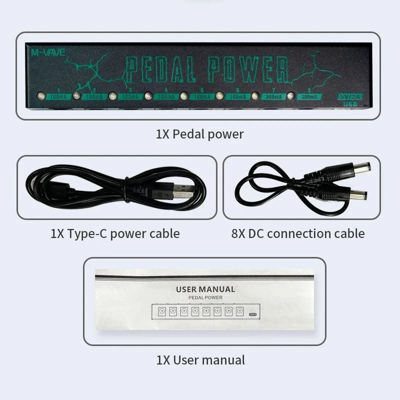 Fonte de Alimentação para Pedal de Efeito de Guitarra M-Vave - 8 Saídas DC Isoladas / Saída USB 5V para Proteção 9V - Acessórios equipamentos