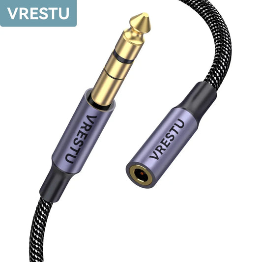 Adaptador de Áudio Estéreo 6.35mm Macho para 3.5mm Fêmea - Cabo para Fones de Ouvido, Amplificador, Microfone e Alto-falantes e Guitarra - Acessórios auxiliares