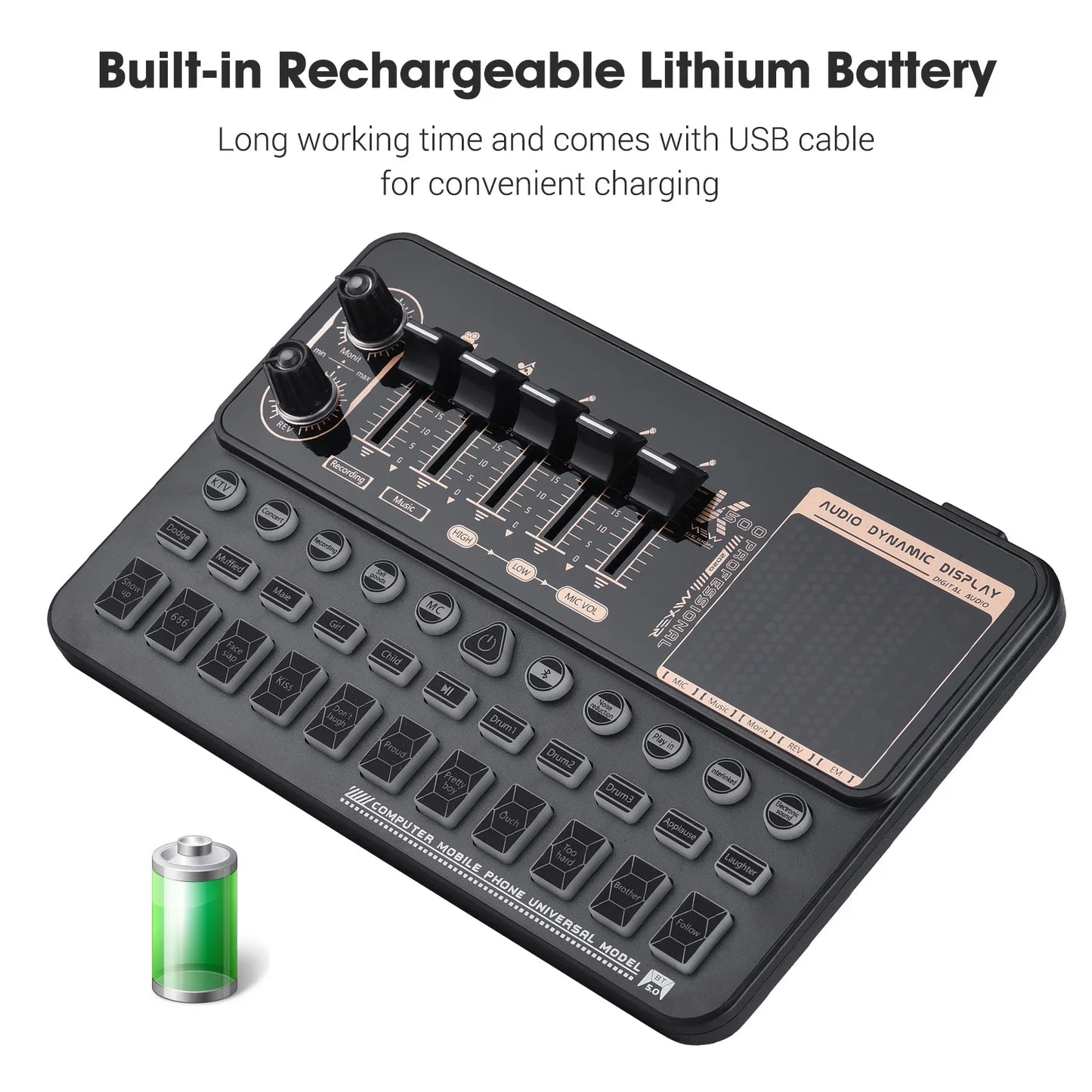 Kit de Mixer de Áudio com Cartão de Som Portátil SK500 - Alterador de Voz, Suporte para Microfone para Transmissão ao Vivo e Streaming Online - Mixers