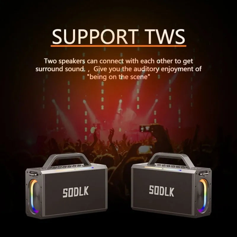Caixa de Som Bluetooth 200W Sodlk - Potente, Karaoke, Surround Estéreo, Graves, Portátil para Festas e Sistema de Som com Microfone - Áudio e Gravação