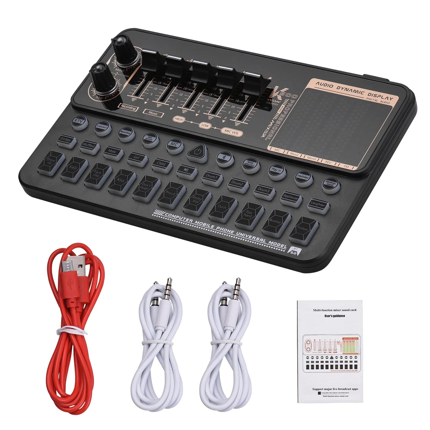 Kit de Mixer de Áudio com Cartão de Som Portátil SK500 - Alterador de Voz, Suporte para Microfone para Transmissão ao Vivo e Streaming Online - Mixers