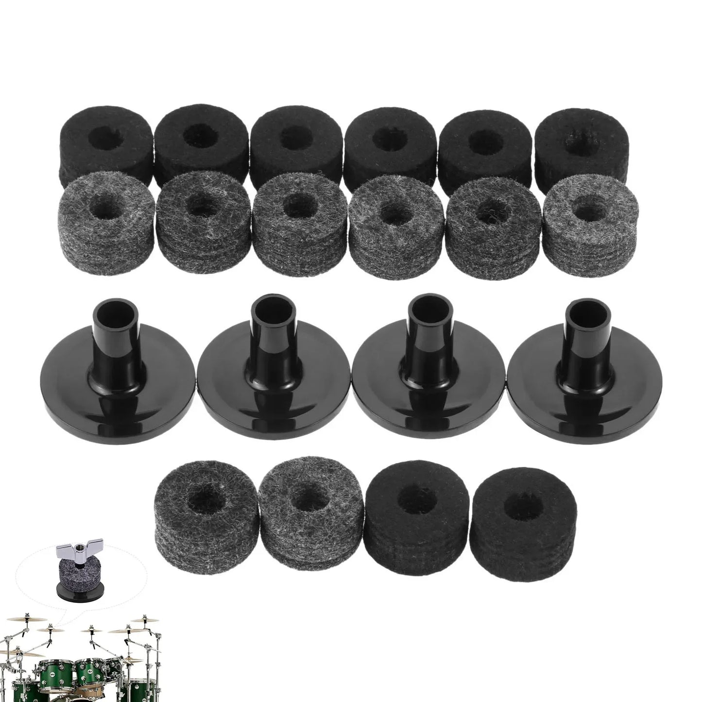 Conjunto com 10 Arruelas de Feltro de 25mm para Suporte de Prato com Tubos para Prato de Bateria - Acessórios Percussão