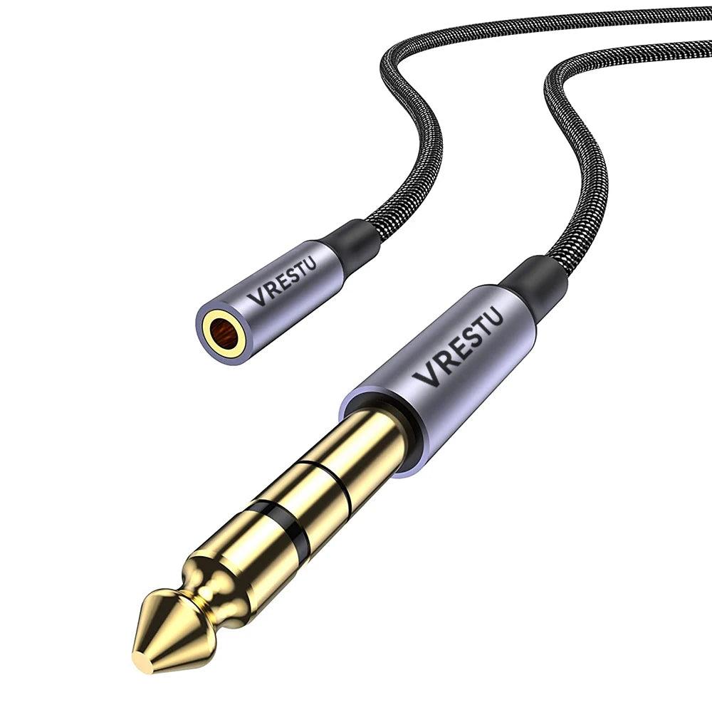 Adaptador de Áudio Estéreo 6.35mm Macho para 3.5mm Fêmea - Cabo para Fones de Ouvido, Amplificador, Microfone e Alto-falantes e Guitarra - Acessórios auxiliares