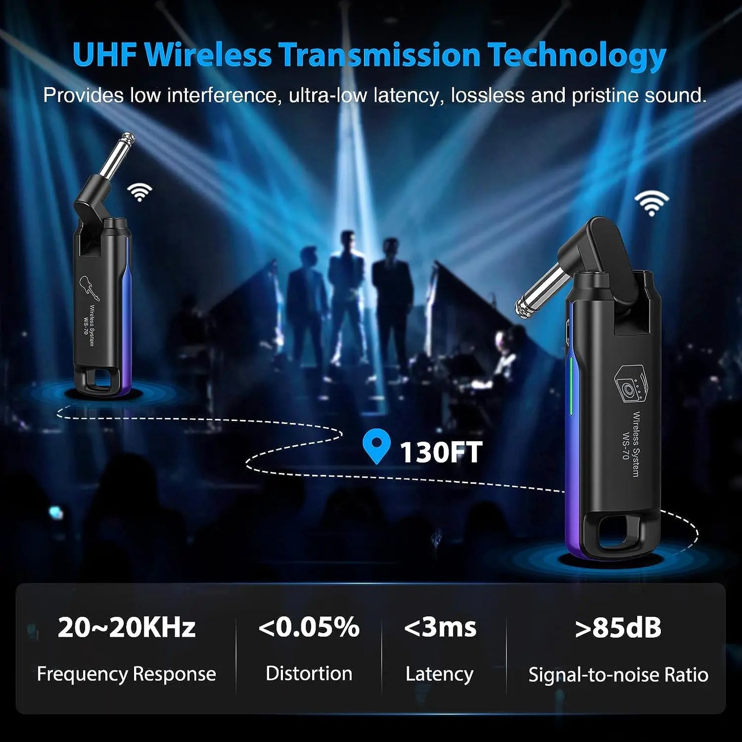 Transmissor e Receptor Recarregáveis com 70 Canais Alcance de 40m - Sistema Wireless LEKATO WS-70 - Acessórios cordas