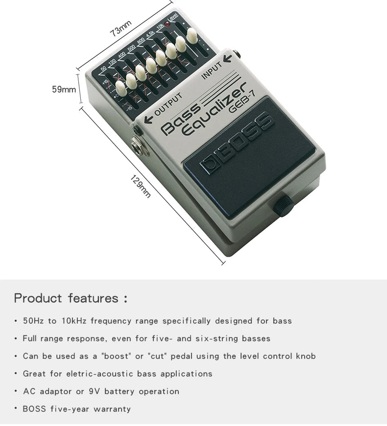 Pedal Equalizer para Baixo Boss GEB-7 - EQ de 7 Bandas - Pedais