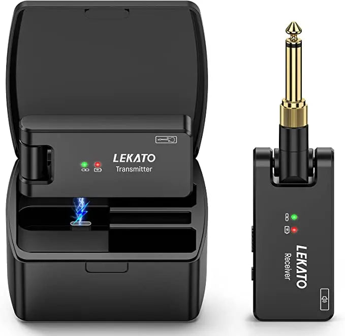 Sistema Sem Fio LEKATO (WS-100) Transmissor e Receptor 2.4GHz - Recarregável Áudio Sem Fio - Acessórios cordas