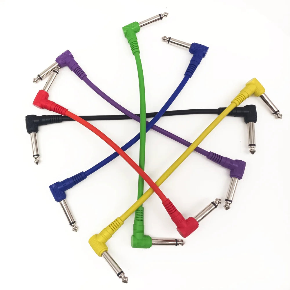 Cabo de Efeito para Guitarra Elétrica 1/4" com Ângulo reto - Pacote com 3 ou 6 Cabos Blindados de Áudio de Baixo Ruído - Acessórios auxiliares