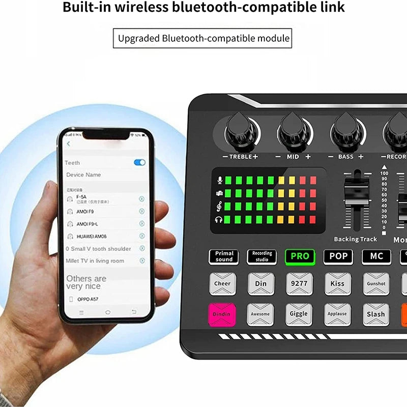 Kit com Microfone BM800 e Console de Som F998 - Kit de Placa de Som para Estúdio, Cabo de Mistura, Microfone condensador - Mixers Microfone