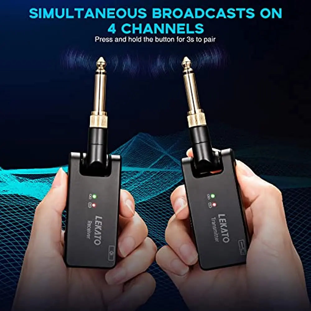 Sistema Sem Fio LEKATO (WS-100) Transmissor e Receptor 2.4GHz - Recarregável Áudio Sem Fio - Acessórios cordas