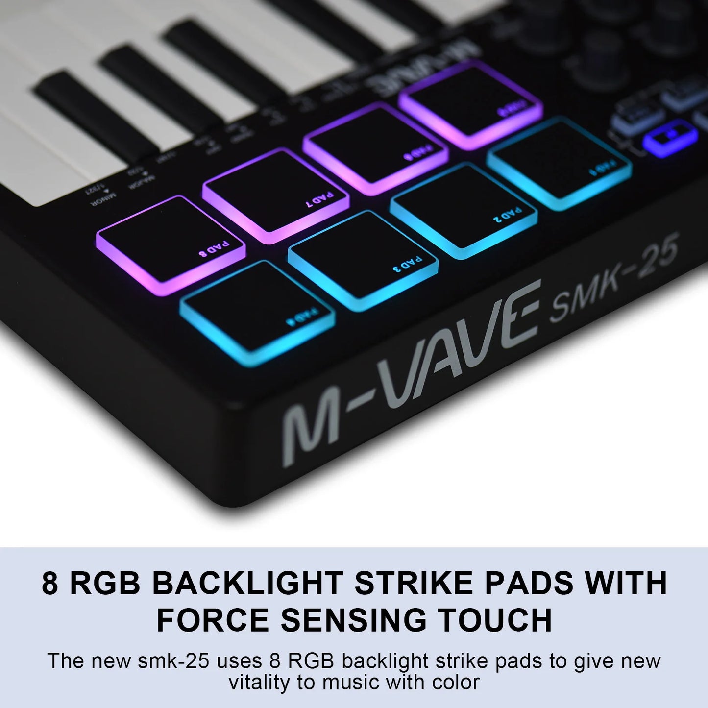 Teclado MIDI Controlador M-VAVE de 25 Teclas, Piano USB, Sensível ao Toque, 8 Pads RGB Iluminados - Periféricos Acessórios teclas