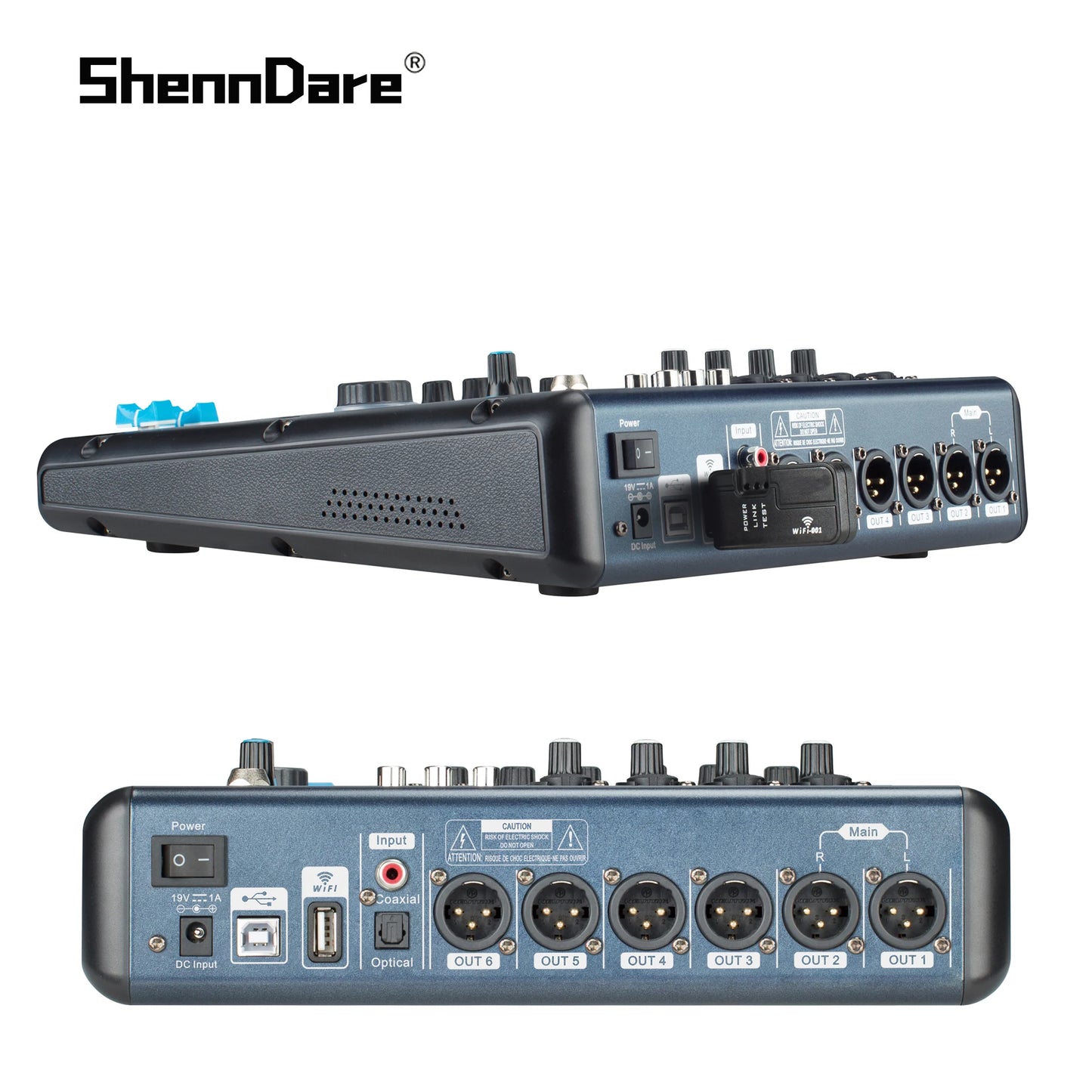 Mixer 6 Canais Digital Profissional ShennDare MD2006 - Controlador de Áudio DJ via WIFI/USB com Tela Touch - Mixers