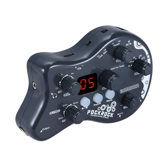 Multiefeitos Portátil ammoon PockRock para Guitarra - 15 Tipos de Efeitos, 40 Ritmos de Bateria e Função de Afinação - Multiefeitos Periféricos