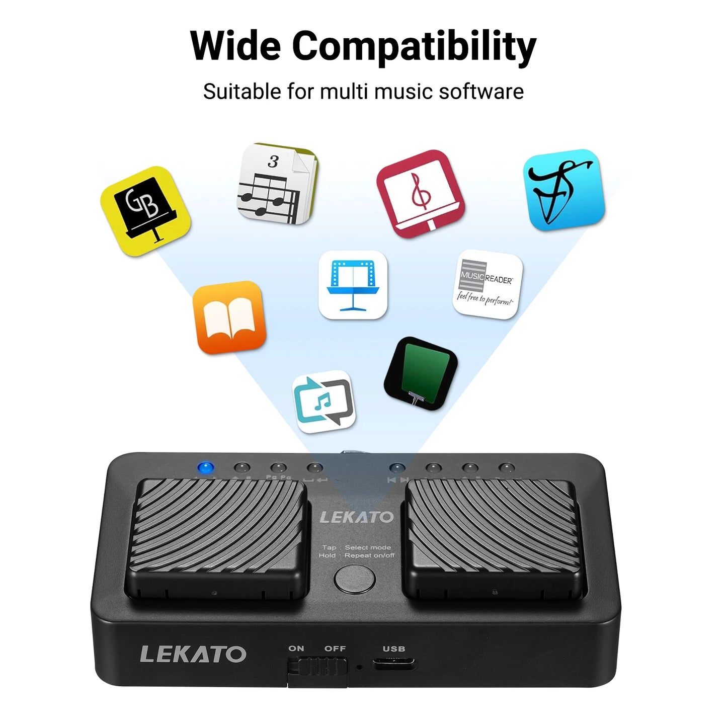 Controle Pedal Sem Fio Bluetooth para Virar Páginas em app LEKATO - Periféricos