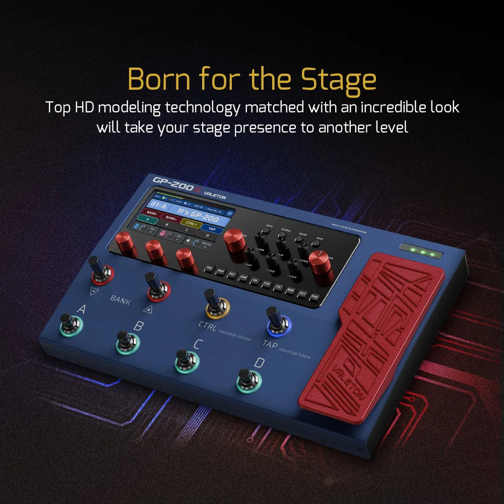 Modelador de Amplificador para Guitarra e Baixo Valeton GP-200X 10 Anos de Aniversário - Simulação IR, Multi-Efeitos, FX Loop, MIDI e Pedal de Expressão - Multiefeitos