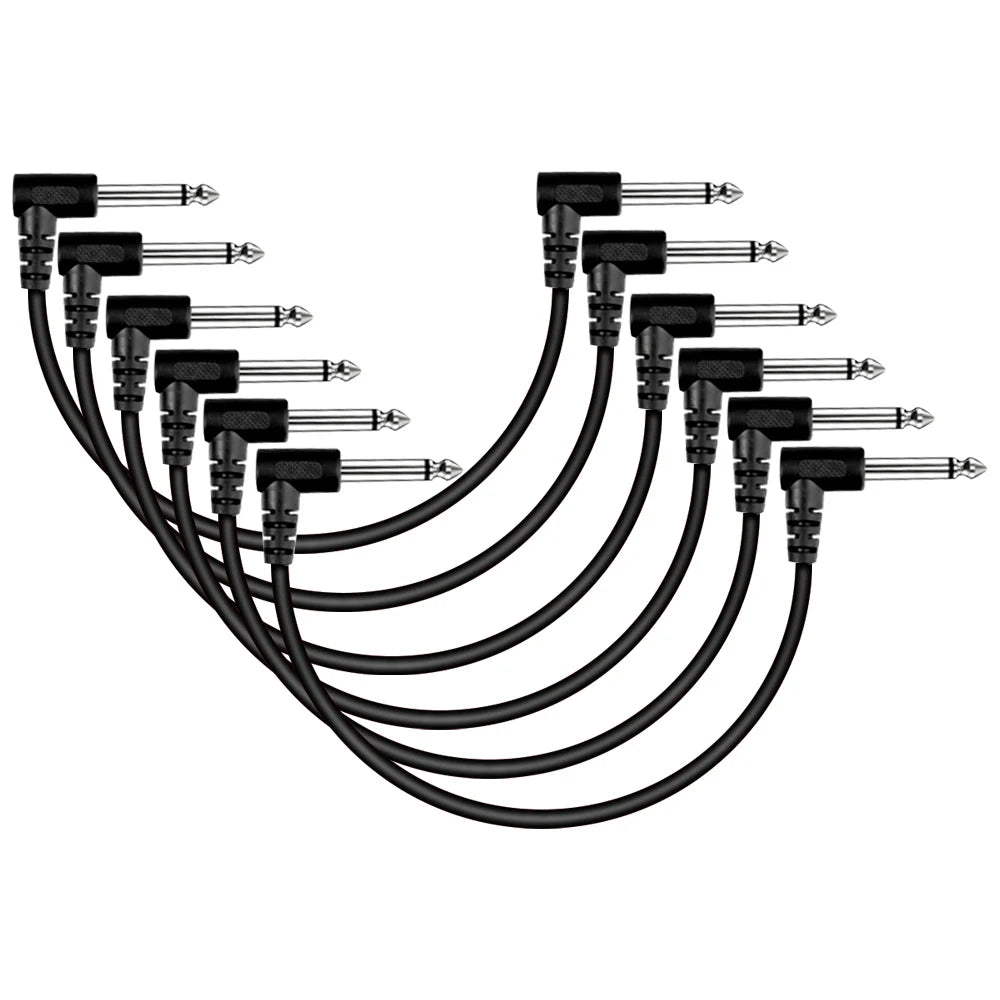 Cabo de Efeito para Guitarra Elétrica 1/4" com Ângulo reto - Pacote com 3 ou 6 Cabos Blindados de Áudio de Baixo Ruído - Acessórios auxiliares