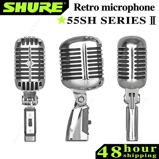 Microfone Dinâmico Retro Shure 55SH SERIES II - Palco, Performance ao Vivo, Apresentador, KTV e Gravação com Suporte de Microfone - Microfones