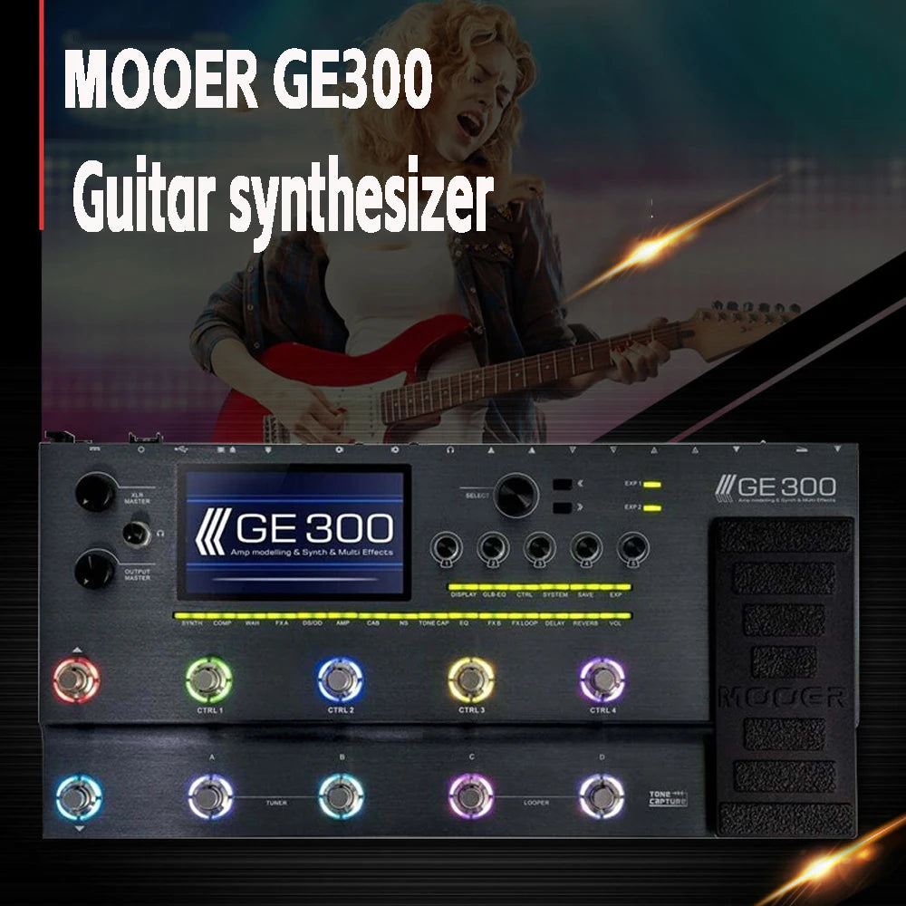 Pedal de Modelagem de Amp e Multi-Efeitos para Guitarra MOOER GE300 Lite - Processador de Efeitos para Gravação - Multiefeitos
