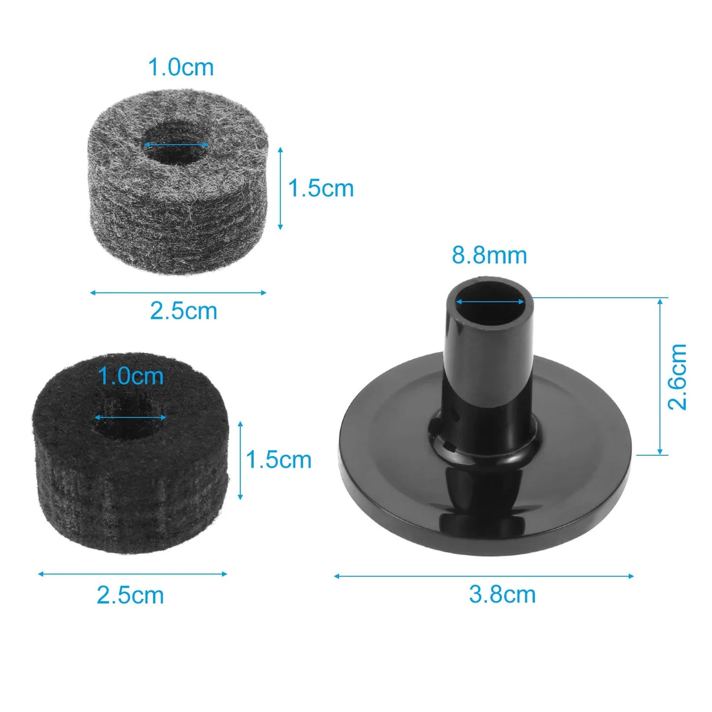 Conjunto com 10 Arruelas de Feltro de 25mm para Suporte de Prato com Tubos para Prato de Bateria - Acessórios Percussão