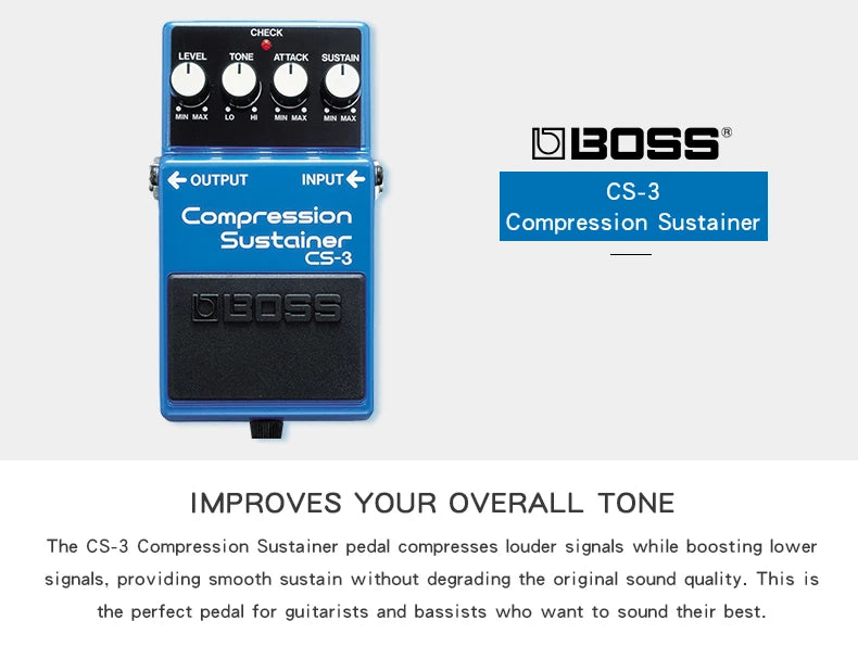 Pedal Compressor Sustainer Boss CS-3 - Design de baixo ruído para operação super silenciosa - Pedais