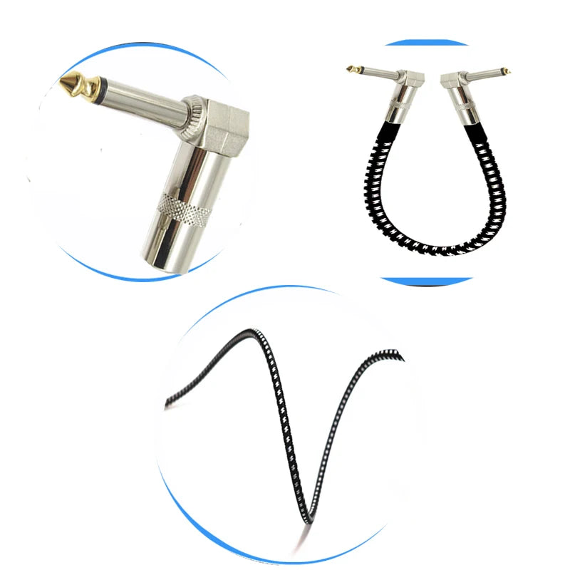 Cabo de Conexão para Efeitos de Guitarra 6.35 Monobloco - Cabo Blindado para Efeitos 15-30cm - Acessórios auxiliares