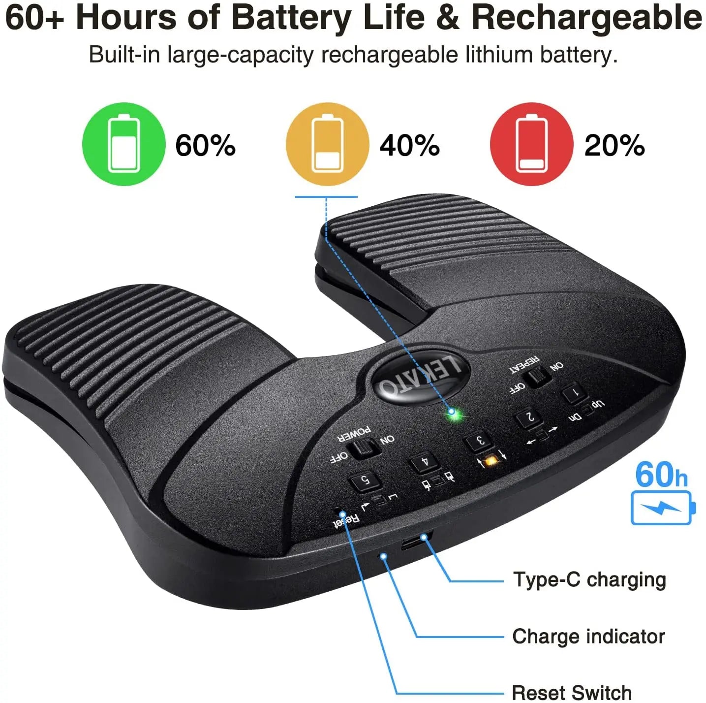 Pedal de Troca de Página Bluetooth LEKATO - Pedal Sem Fio e Recarregável para iPad, iPhone, Tablet e Laptop - Periféricos