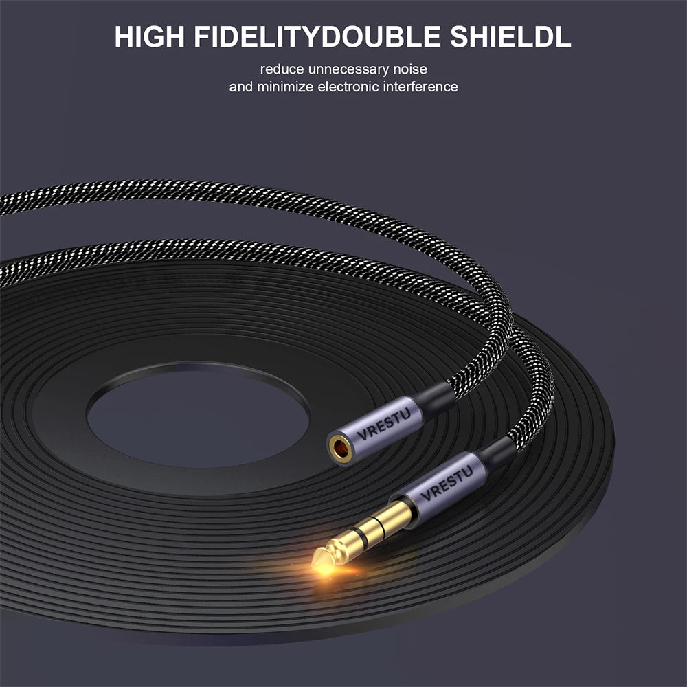 Adaptador de Áudio Estéreo 6.35mm Macho para 3.5mm Fêmea - Cabo para Fones de Ouvido, Amplificador, Microfone e Alto-falantes e Guitarra - Acessórios auxiliares