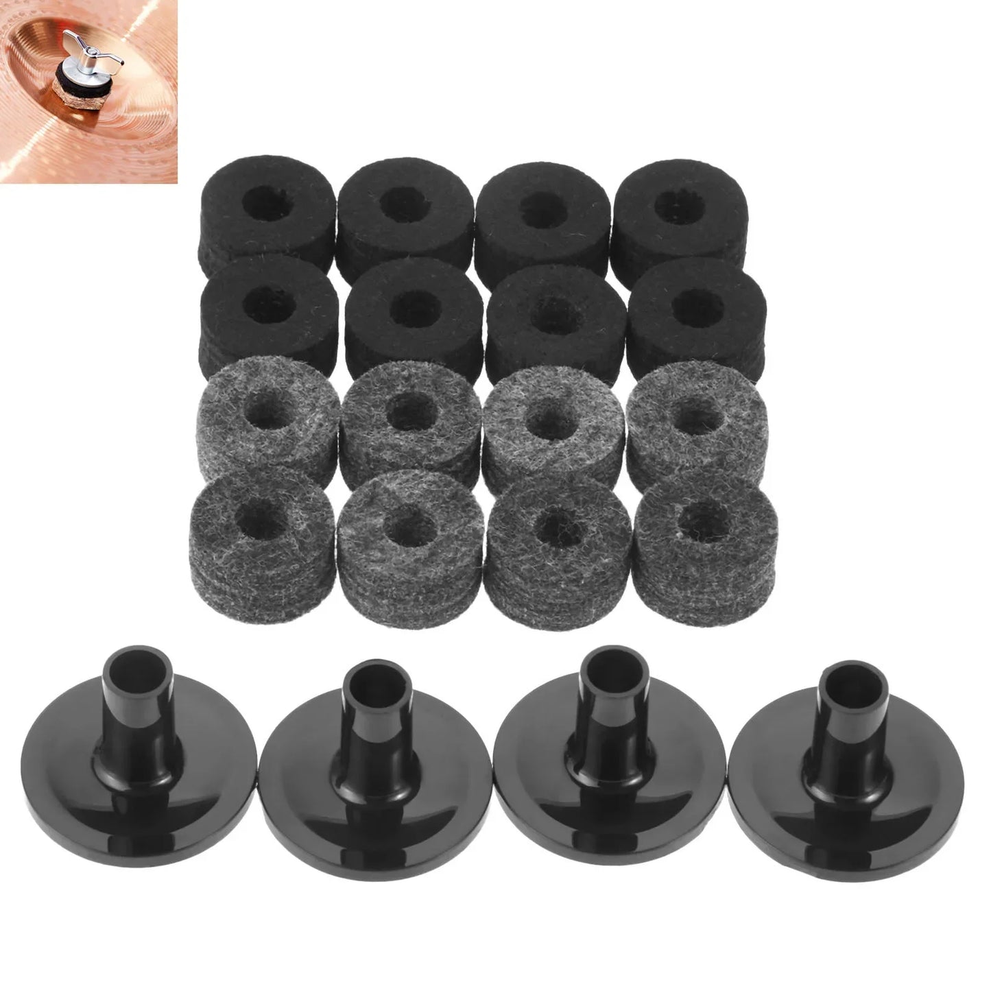 Conjunto com 10 Arruelas de Feltro de 25mm para Suporte de Prato com Tubos para Prato de Bateria - Acessórios Percussão