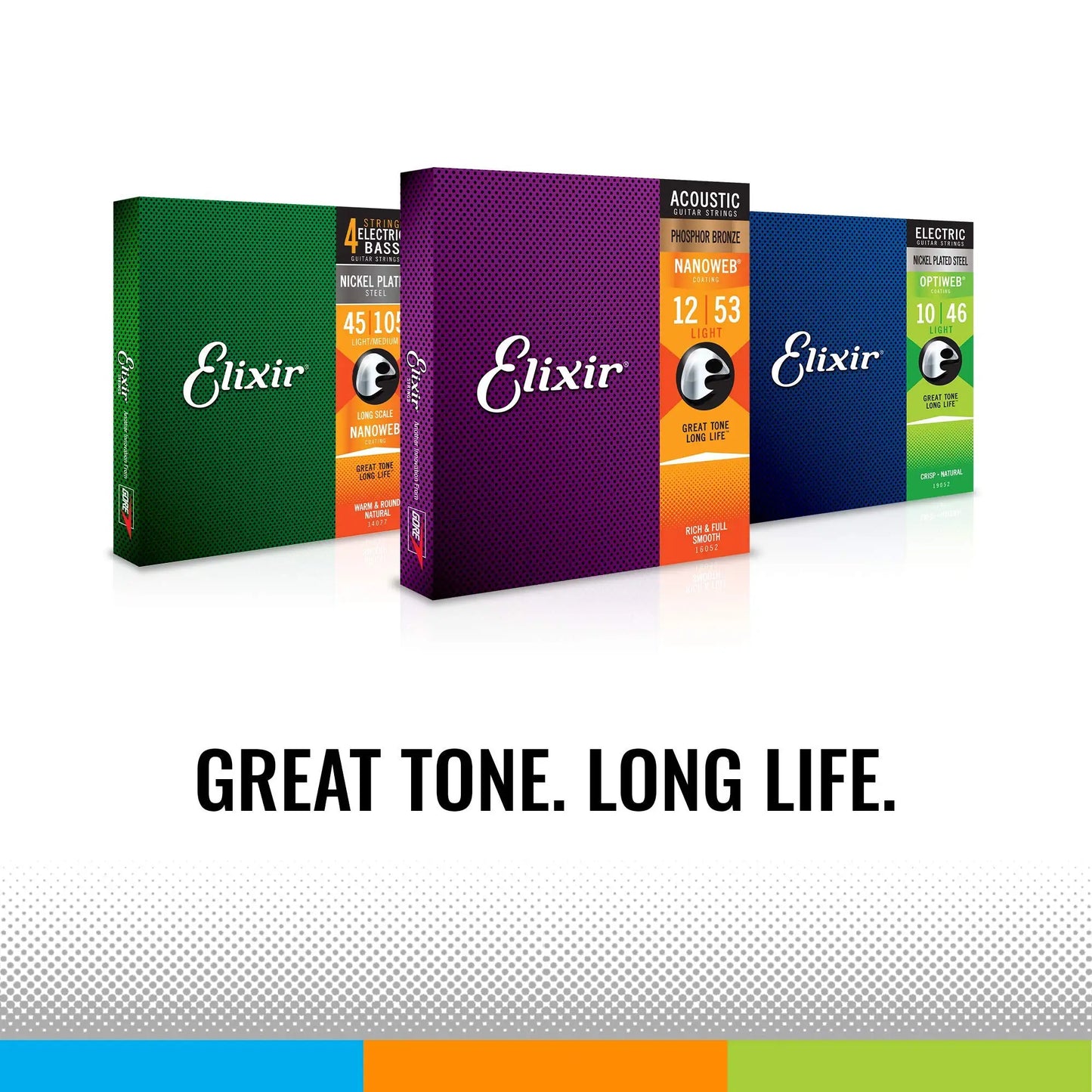 Cordas para Guitarra Elétrica Elixir com Revestimento NANOWEB - Super Leve (12002), Leve (12052), Leve/Pesado (12077) - Acessórios cordas