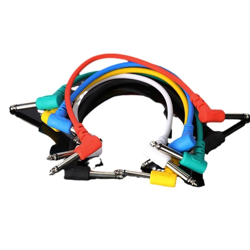 Cabo de Pedal para Guitarra Elétrica 1/4" com Ângulo Reto - 6pcs Cabo Blindado de Áudio de Baixo Ruído para Pedal de Efeito - Acessórios auxiliares