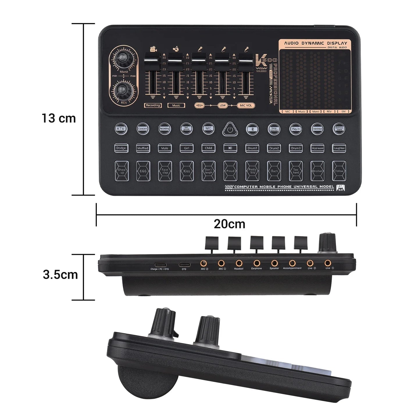 Kit de Mixer de Áudio com Cartão de Som Portátil SK500 - Alterador de Voz, Suporte para Microfone para Transmissão ao Vivo e Streaming Online - Mixers