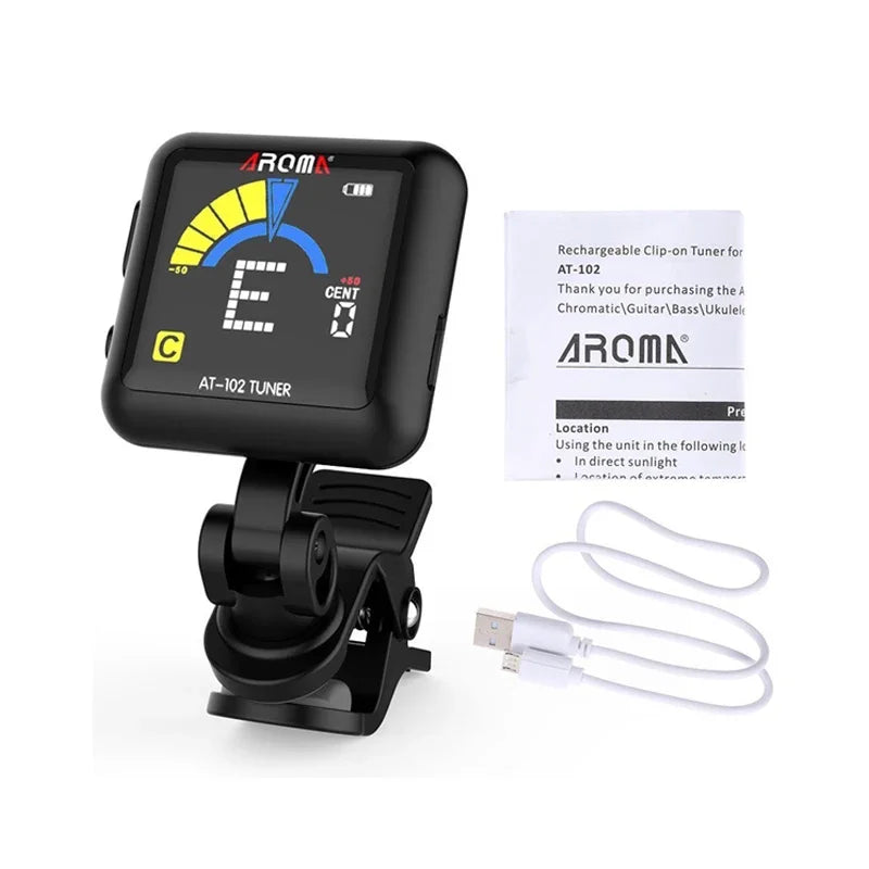 Afinador Eletrônico Clip-On Cromático com Rotação de 360 Graus e 5 Modos de Afinação - Afinador Acouway para Guitarra, Ukulele, Violino e Baixo - Acessórios cordas