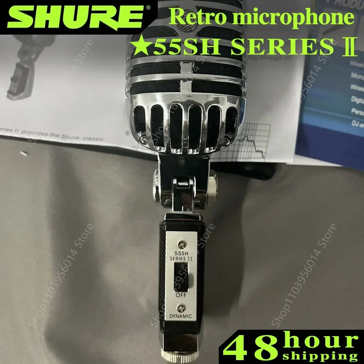 Microfone Dinâmico Retro Shure 55SH SERIES II - Palco, Performance ao Vivo, Apresentador, KTV e Gravação com Suporte de Microfone - Microfones