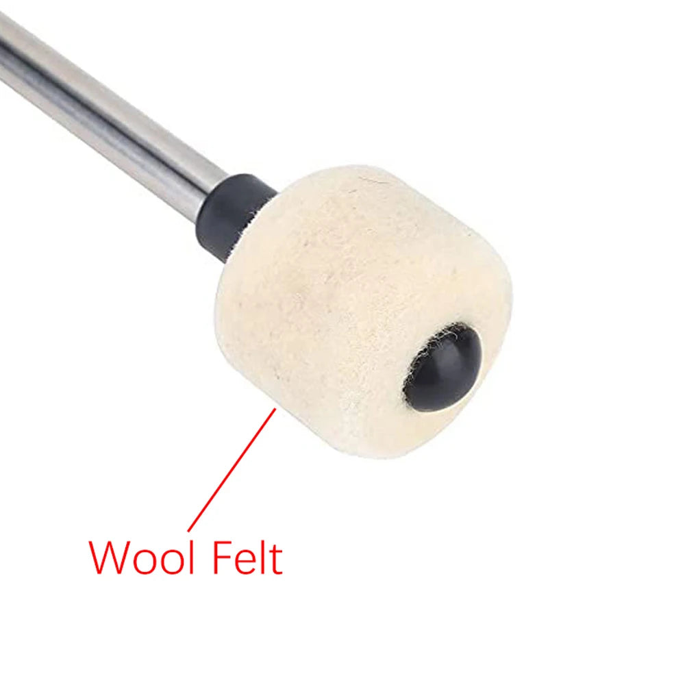 Par de Baquetas de Feltro de Lã para Bateria com Cabo de Aço Inoxidável - Acessórios Percussão