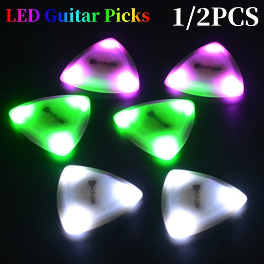 1 ou 2 Peças de Palhetas LED Médias - Plástico com Plectro de Alta Sensibilidade para Baixo e Guitarra - Acessório para cordas