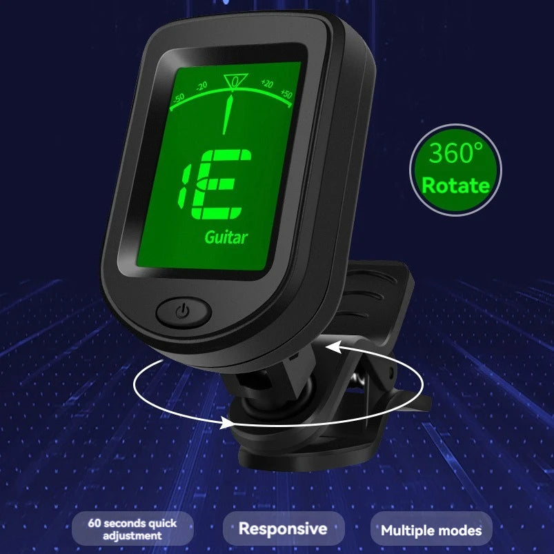 Afinador Clip-on Recarregável para Guitarra e Todos os Instrumentos - Afinador Eletrônico Clip-on para Guitarra, Baixo, Ukulele, Violino, Mandolim e Banjo - Acessórios cordas