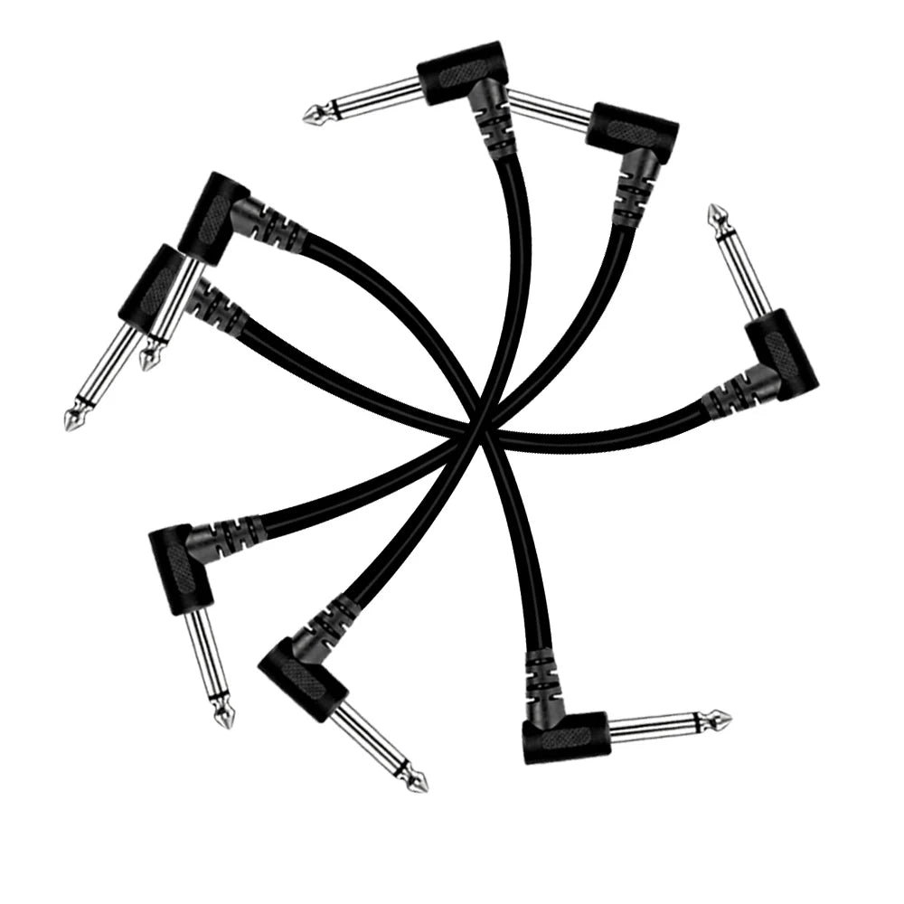 Cabo de Efeito para Guitarra Elétrica 1/4" com Ângulo reto - Pacote com 3 ou 6 Cabos Blindados de Áudio de Baixo Ruído - Acessórios auxiliares
