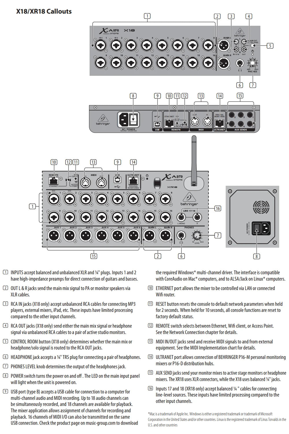 Mixer Digital de 18 Canais Behringer X Air X18 - Controlado por Tablet para iPad/Android com 16 Preamps Midas Programáveis por Ganho - Mixers