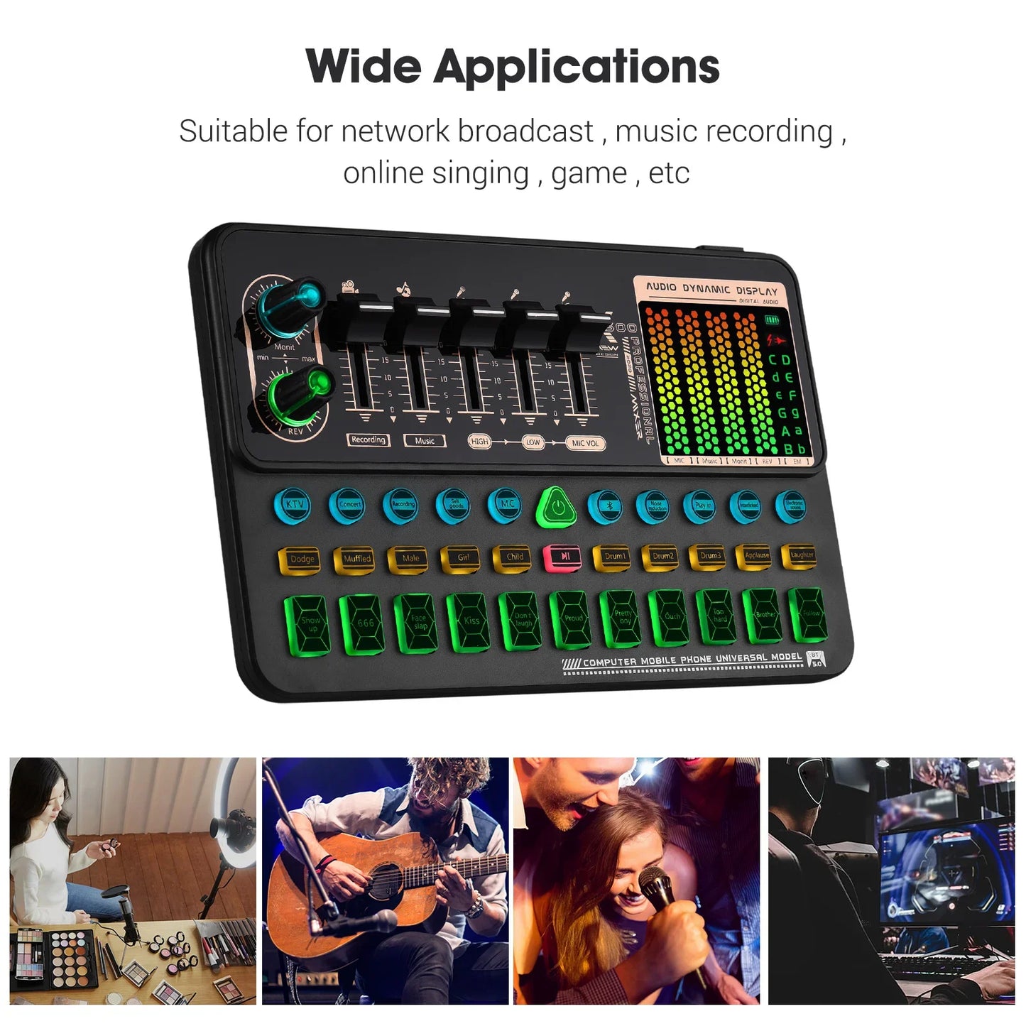 Kit de Mixer de Áudio com Cartão de Som Portátil SK500 - Alterador de Voz, Suporte para Microfone para Transmissão ao Vivo e Streaming Online - Mixers