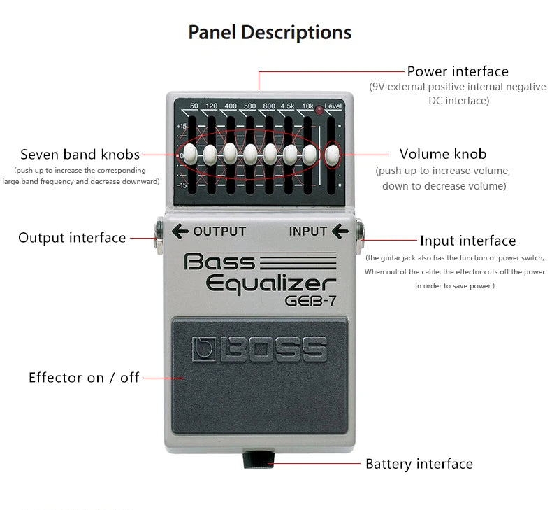 Pedal Equalizer para Baixo Boss GEB-7 - EQ de 7 Bandas - Pedais